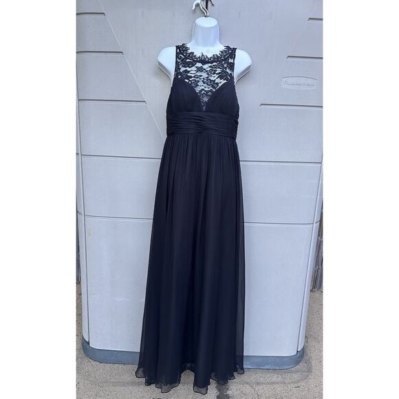 Aidan Mattox Black Illusion Neckline Lace & Silk Chiffon Gown Sz 6 Party Formal - Picture 6 of 16